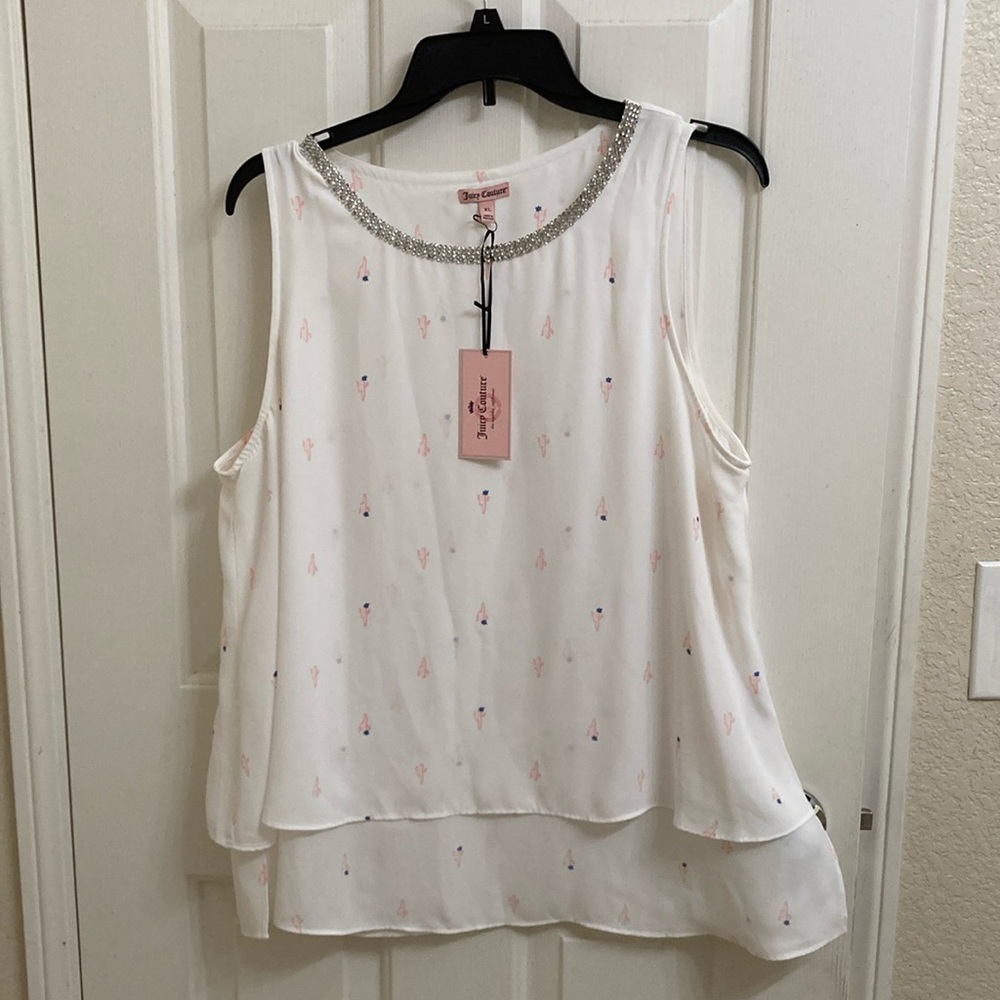 Juicy Couture White Sleeveless Embellished Blouse